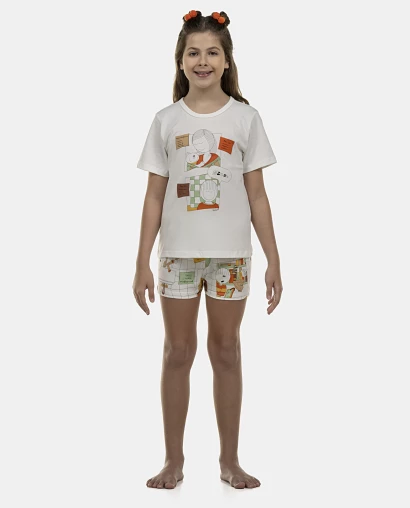 Pijama Feminino Kids Manga Curta e Short