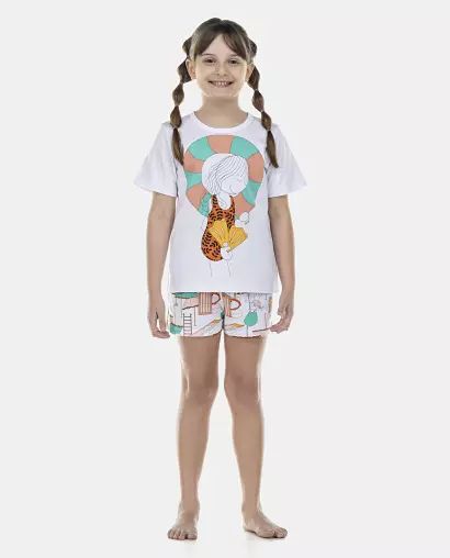 Pijama Feminino Kids Manga Curta e Short