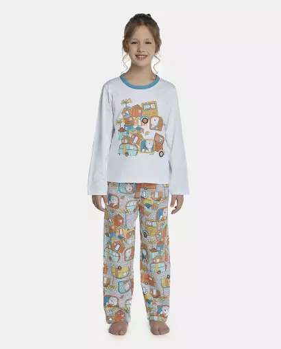 Pijama Feminino Kids Manga Longa e Calça