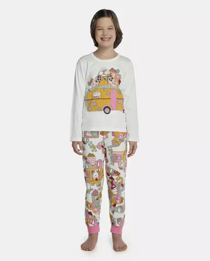 Pijama Feminino Kids Manga Longa e Calça Com Punhos