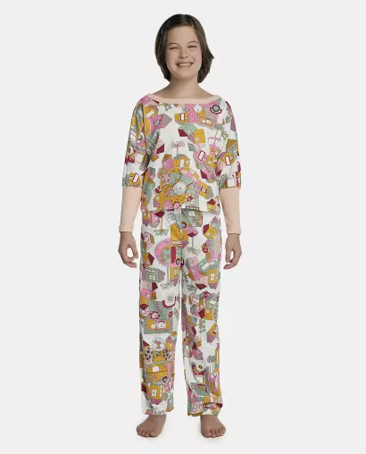 Pijama Feminino Kids Manga Longa e Calça
