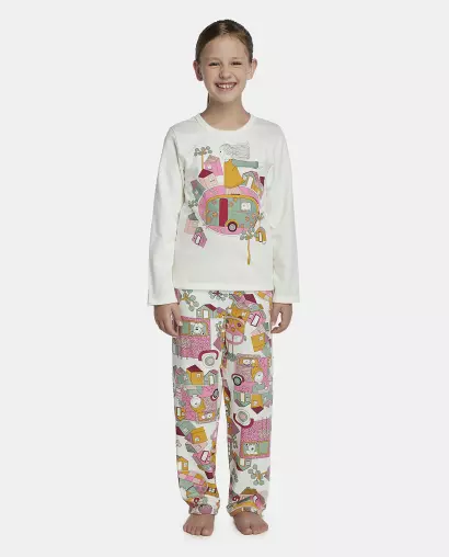 Pijama Feminino Kids Manga Longa e Calça Moletinho