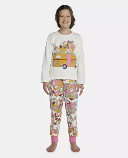Pijama Feminino Kids Manga Longa e Calça Moletinho