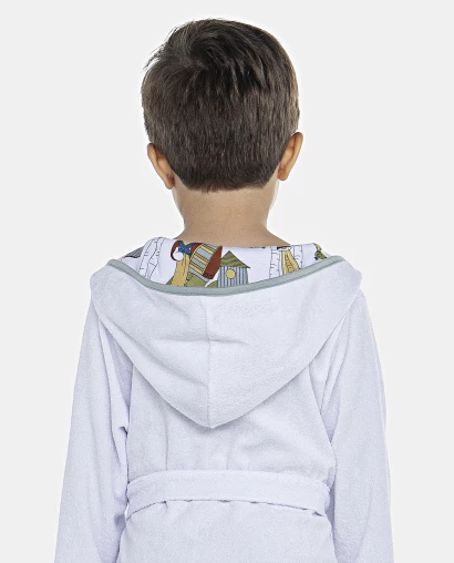 Roupão Masculino Baby Manga Longa Traspassado Com Capuz Atoalhado