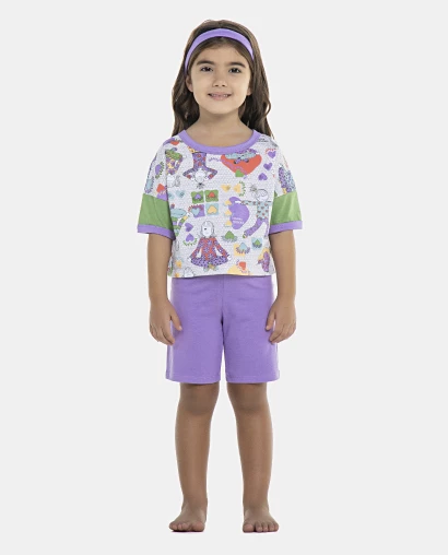 Pijama Feminino Baby Manga Curta e Bermuda