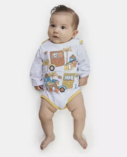 Kit Body Bebe Manga Longa Masculino
