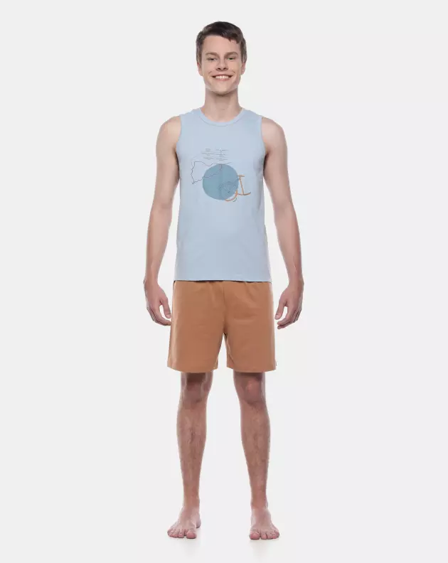 	 Pijama Masculino Sonhart  Regata Machão e Short Marrom