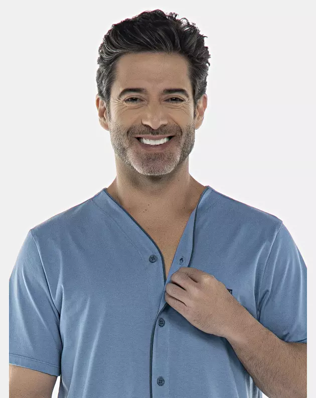 Pijama Masculino Adulto Manga Curta e Short Aberto