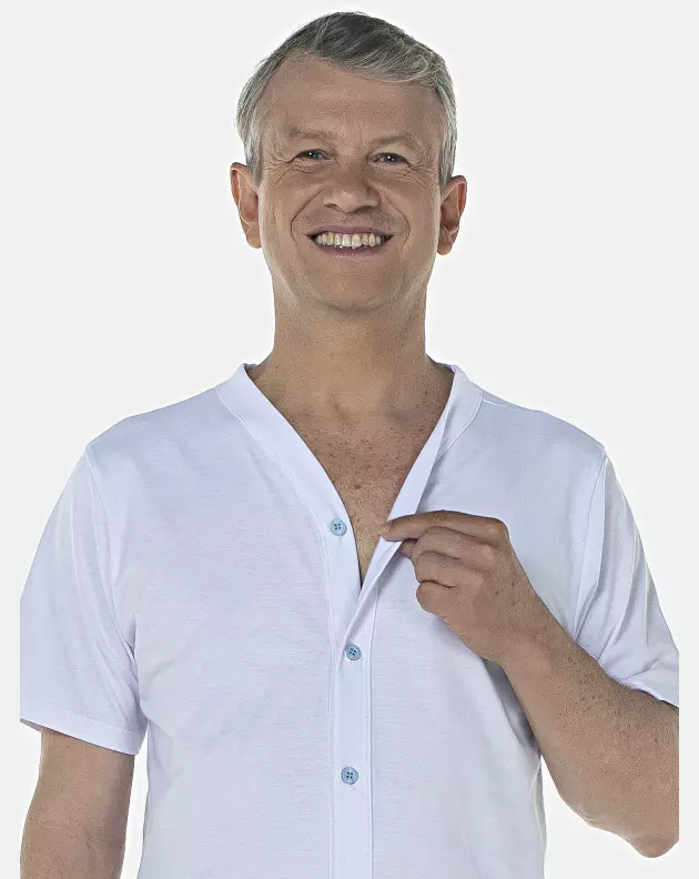 Pijama Masculino Adulto Manga Curta Com Abertura e Calça