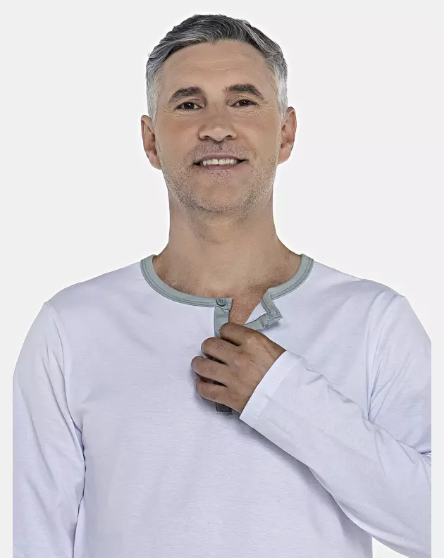 Pijama Masculino Adulto Manga Longa Com Abertura Frontal e Calça