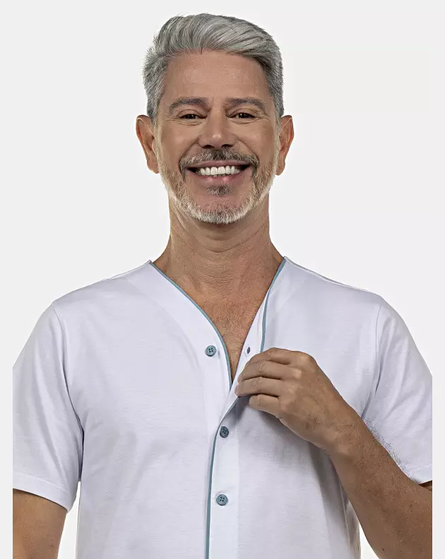 Pijama Masculino Adulto Manga Curta e Short Aberto