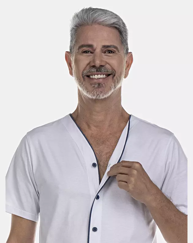 Pijama Masculino Adulto Manga Curta Com Abertura e Short