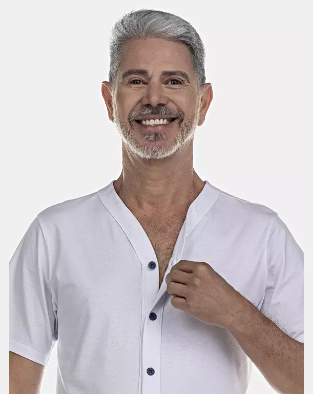 Pijama Masculino Adulto Manga Curta Com Abertura e Calça