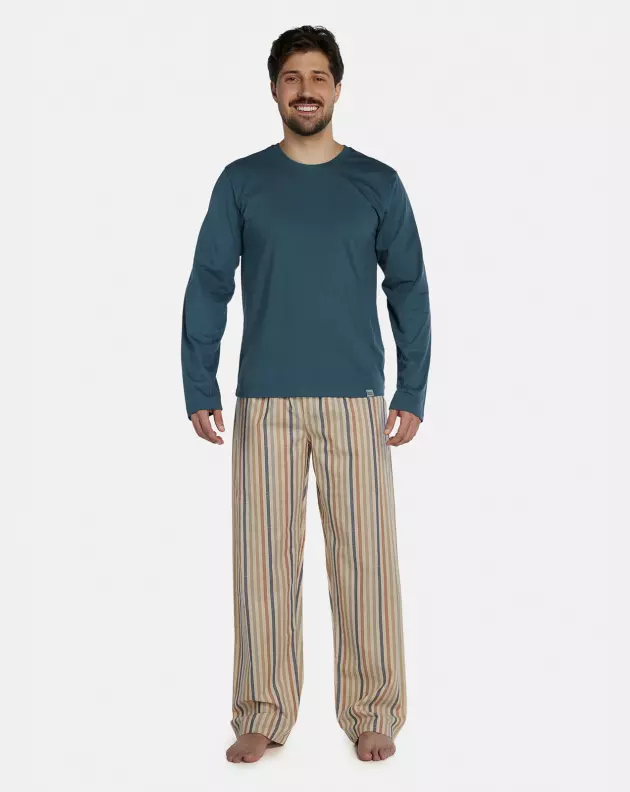 Pijama Masculino Adulto Manga Longa e Calça Tricoline