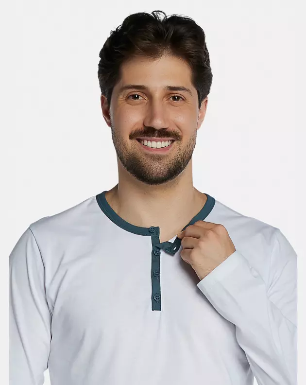 Pijama Masculino Adulto Manga Longa Com Abertura e Calça