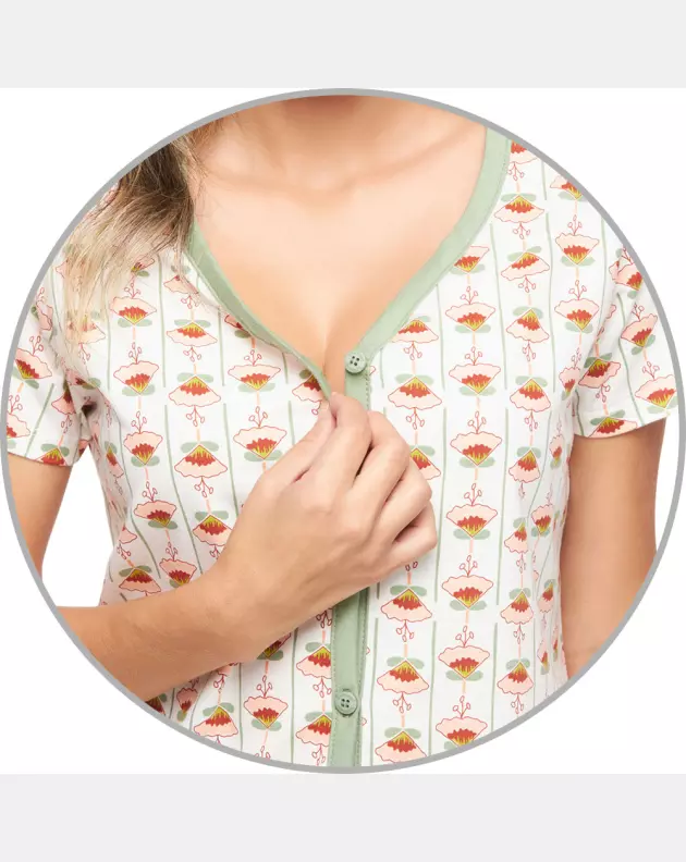 Pijama Feminino Adulto Manga Curta Aberto e Corsário