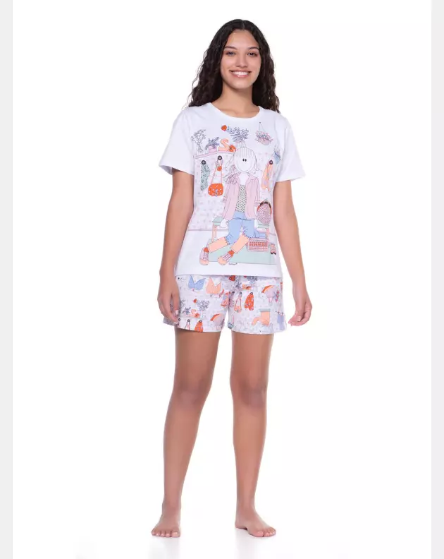 Conjunto Feminino Adulto Manga Curta e Short