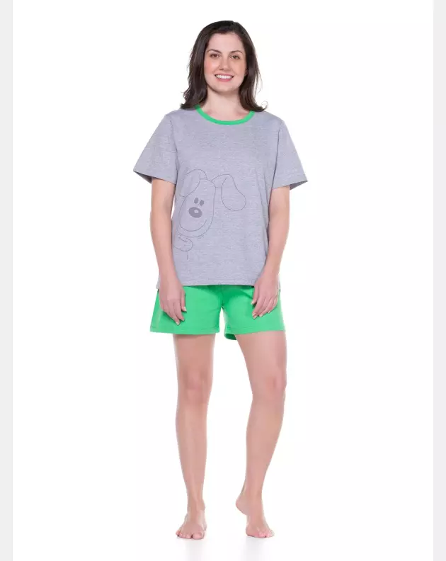 Pijama Feminino Blusa manga curta e short Verde