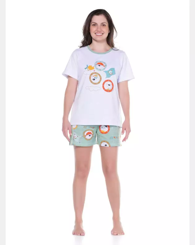 Pijama Sonhart Feminino Blusa Manga Curta E Short Estampado