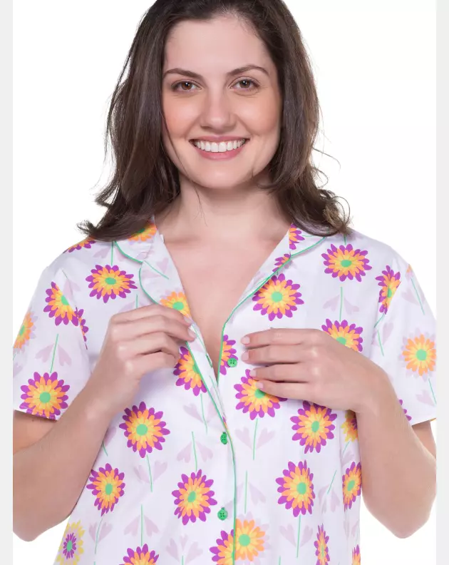Conjunto Feminino Adulto Manga Curta e Short Tricoline
