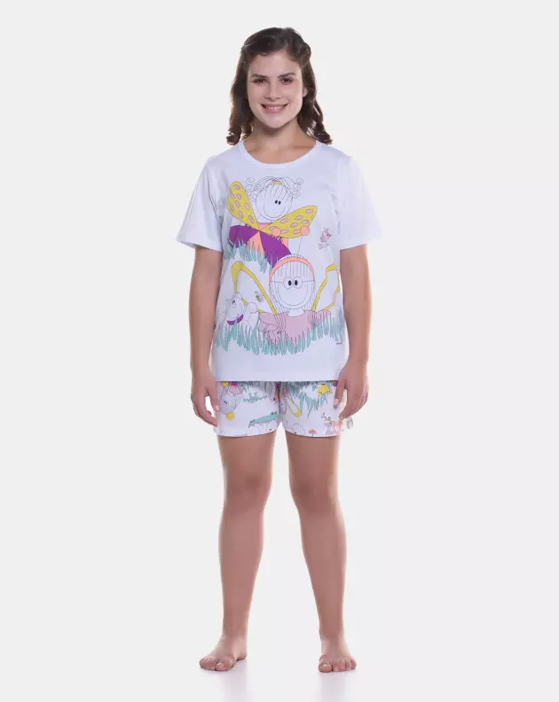 Pijama Feminino Adulto Manga Curta Decote V e Short