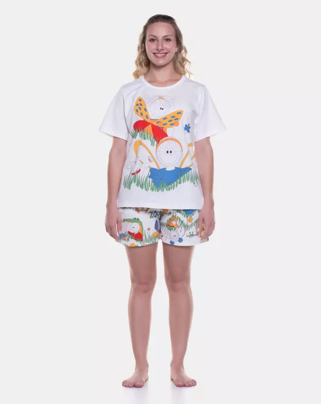 Pijama Feminino Adulto Manga Curta Decote V e Short
