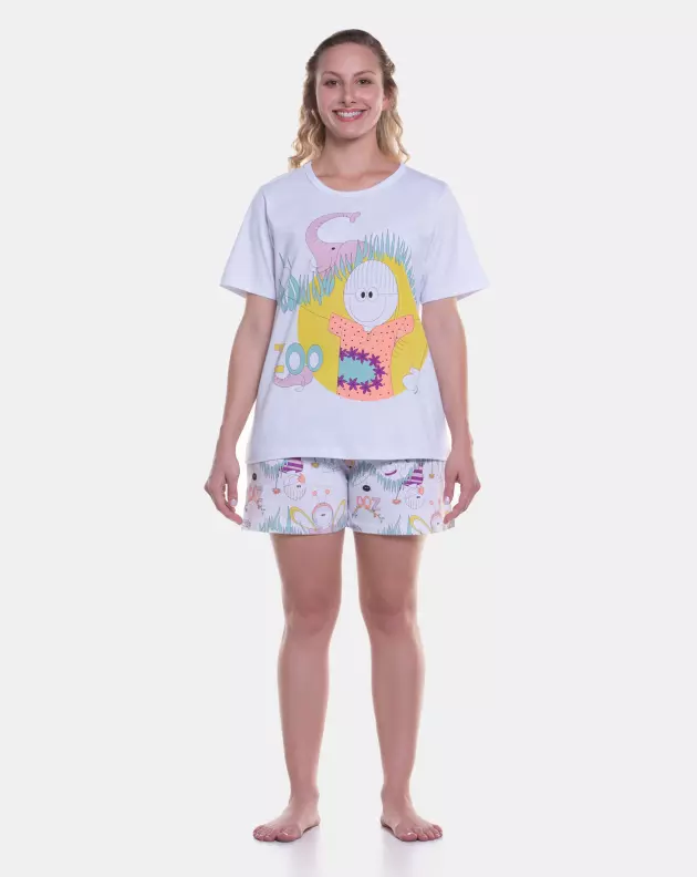 Pijama Feminino Adulto Manga Curta Decote V e Short