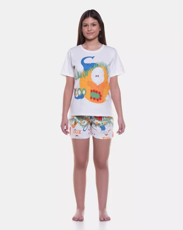 Pijama Feminino Adulto Manga Curta Decote V e Short