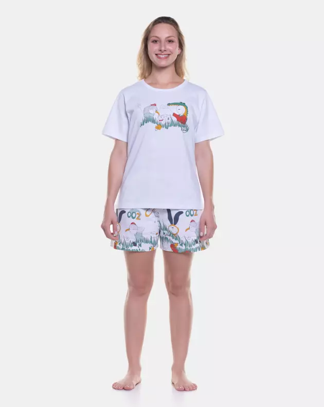 Pijama Feminino Adulto Manga Curta Decote V e Short
