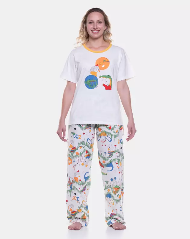 Pijama Feminino Adulto Manga Curta e Calça