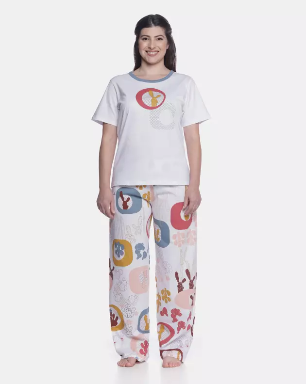 Pijama Feminino Adulto Manga Curta e Calça