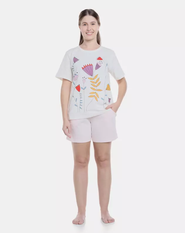 Pijama Feminino Adulto Manga Curta e Bermuda