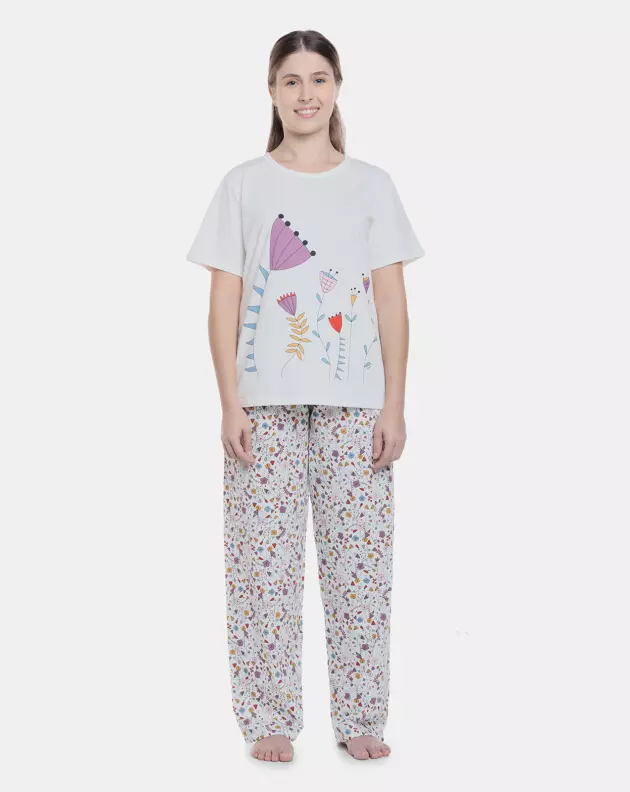 Pijama Feminino Sonhart clássico manga curta e calça Floral