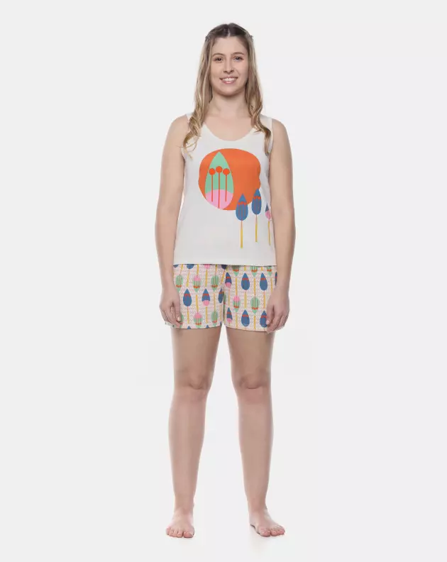 Pijama Feminino Curto Regata Média e Short Estampado