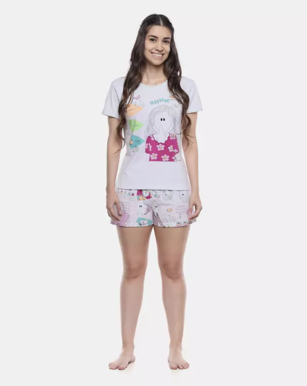 Pijama Feminino Adulto Baby-Look e Short