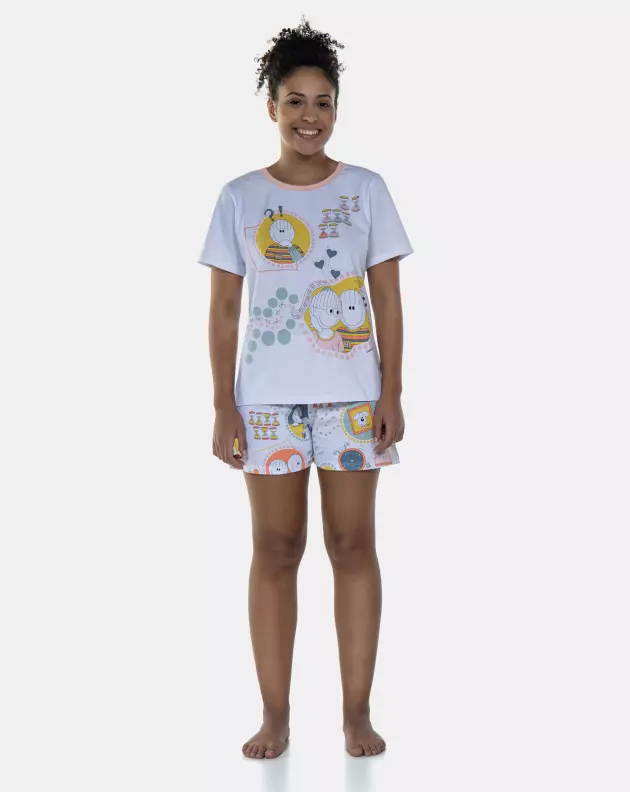 Pijama Feminino Manga Curta e Short Estampado