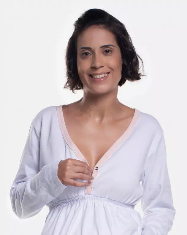 Pijama Gestante Sonhart Blusa Manga Longa Decote V e Calça Estampada
