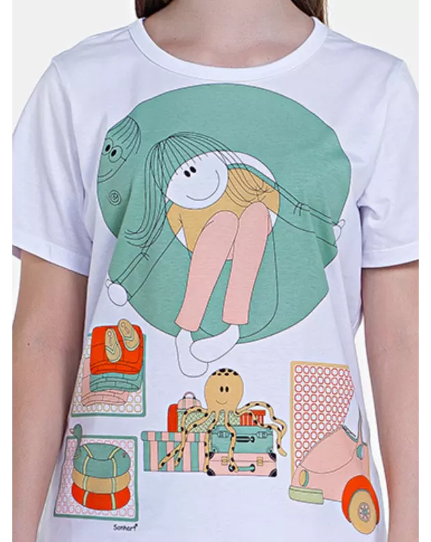 Pijama Feminino Blusa Manga Curta e Short Estampa Pat
