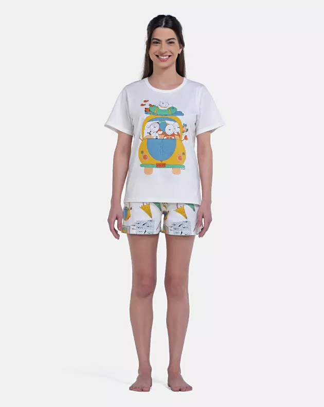 Pijama Feminino Blusa Manga Curta e Short Estampado