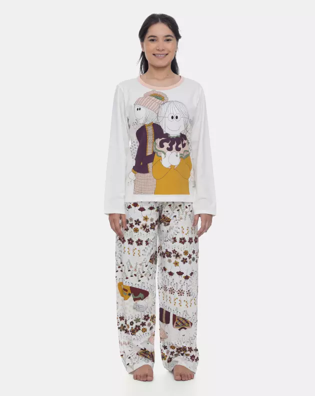 Pijama Feminino Manga Longa e Calça Estampa Pat e Annie