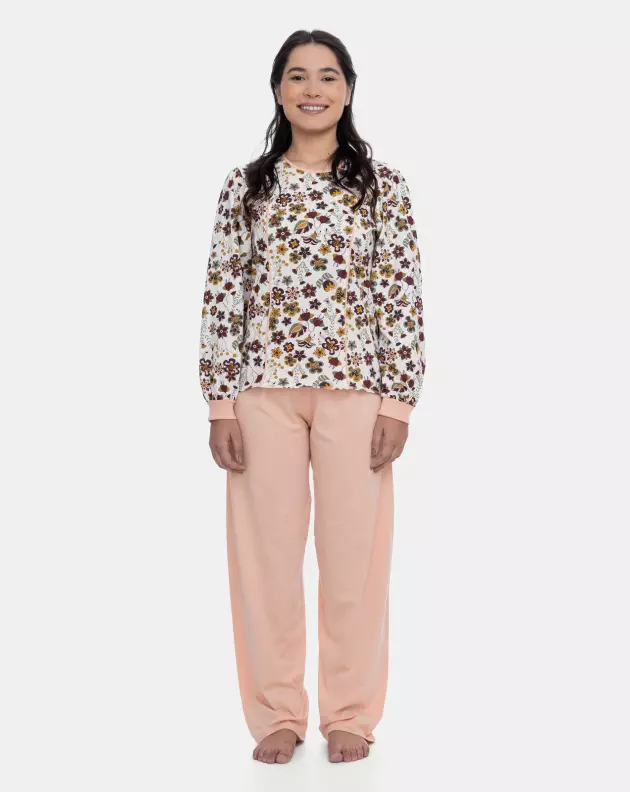 Loja Sonhart Oficial | Pijama Feminino Blusa Manga Longa Floral e Calça Rosa 
