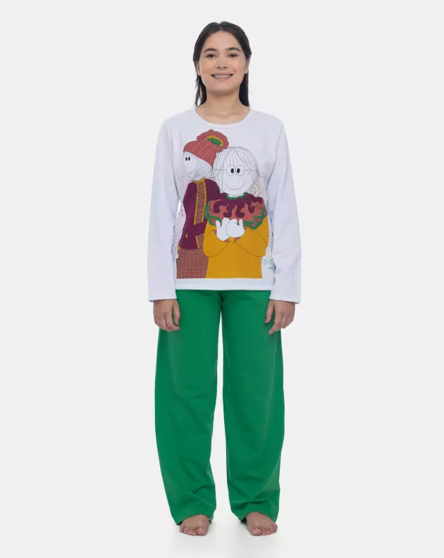 Pijama Feminino Longo Moletinho Estampa Pat e Annie