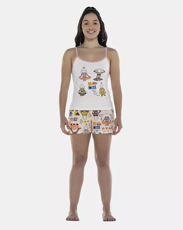 Pijama Feminino Adulto Alça e Short