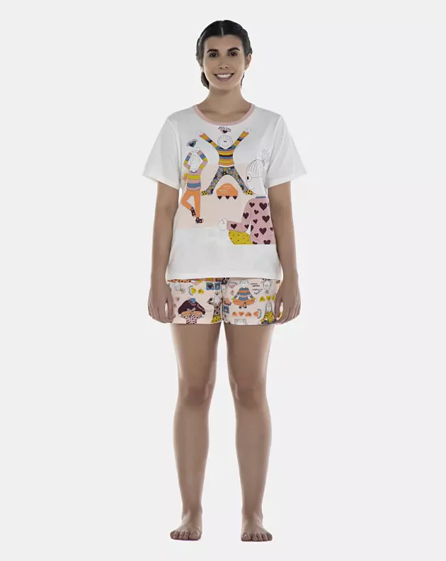 Pijama Feminino Adulto Manga Curta e Short