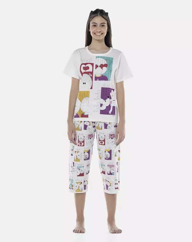 Pijama Feminino Adulto Manga Curta e Corsário