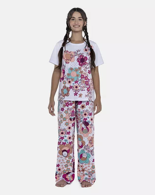 Pijama Feminino Adulto Manga Curta e Calça