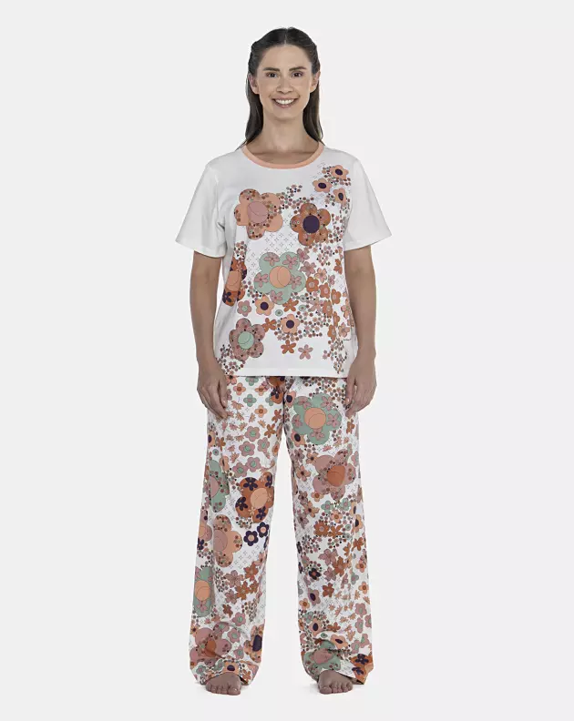 Pijama Feminino Adulto Manga Curta e Calça