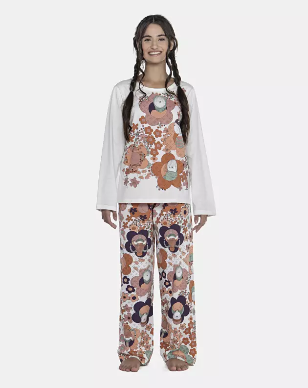 Pijama Feminino Adulto Manga Longa e Calça