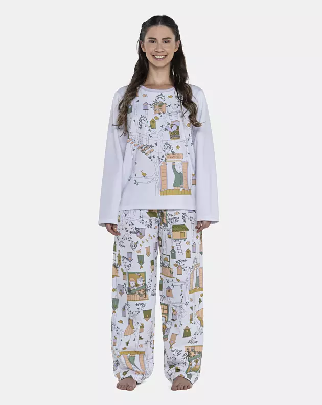 Pijama Feminino Adulto Manga Longa e Calça Moletinho