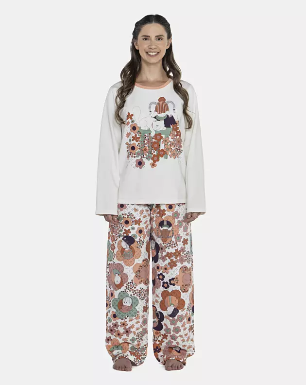 Pijama Feminino Adulto Manga Longa e Calça Moletinho